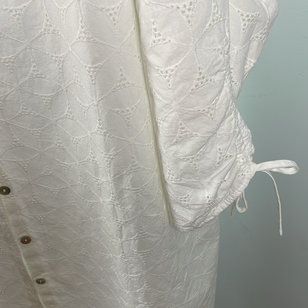 White Blouse With Eyelet Stitching Pattern - image 3